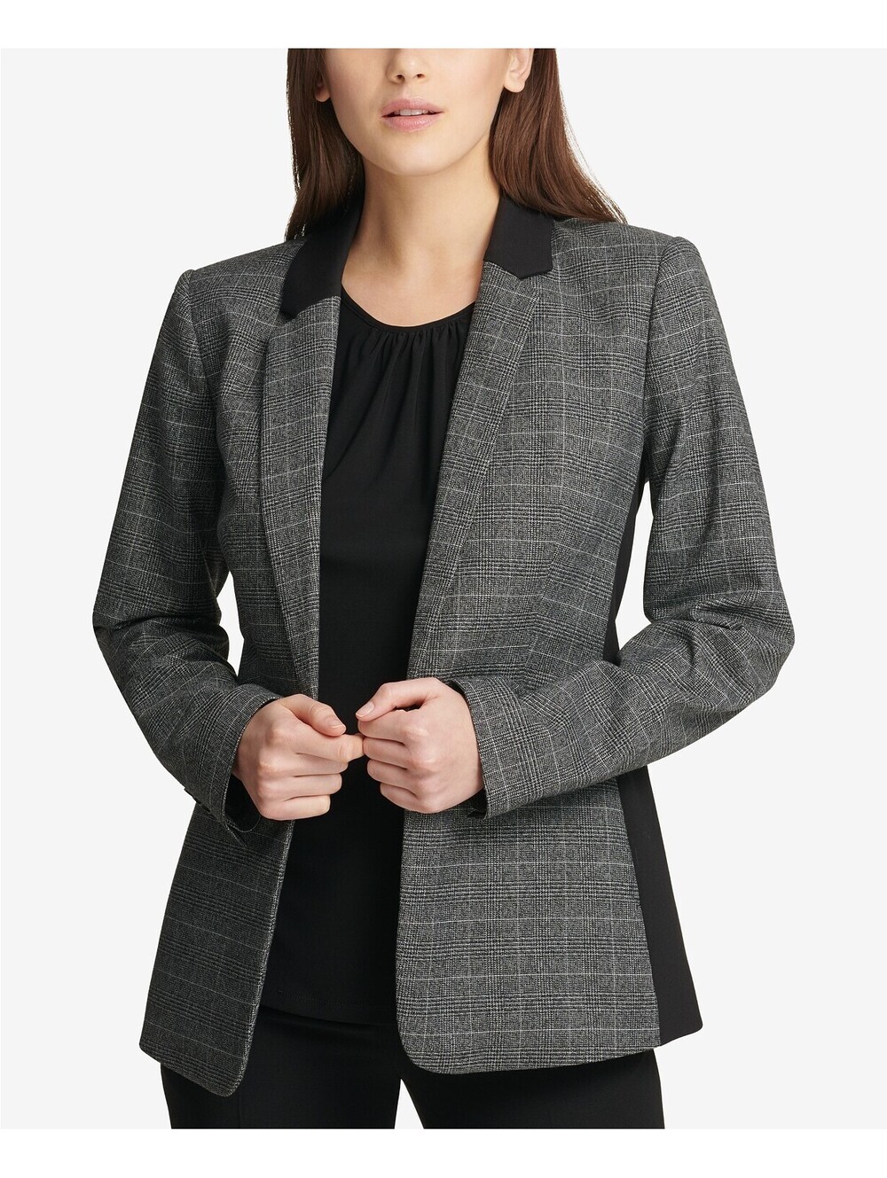 DKNY Womens Plaid One Button Blazer Size 0